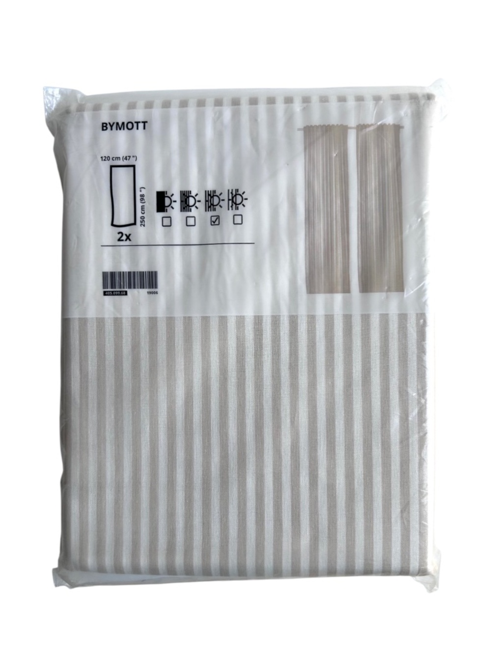 NWT IKEA BYMOTT Light Filtering Panels (2)  Beige & White Stripes